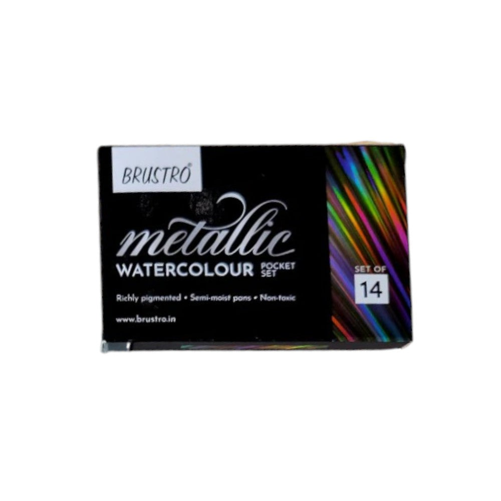 Brustro Metallic Watercolour Set - Semi-Moist Half Pans - Set of 12/14